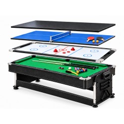 Billardtisch 7FT Flex 4in1 Multifunktionstisch Billard Airhockey Tischtennis Esstisch Schwarz