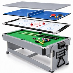 Billardtisch 7FT Flex 4in1 Multifunktionstisch Billard Airhockey Tischtennis Esstisch Schwarz