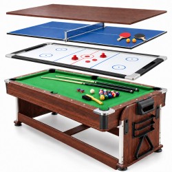 Billardtisch 7FT Flex 4in1 Multifunktionstisch Billard Airhockey Tischtennis Esstisch Schwarz